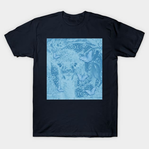 Ghostly alpaca with butterflies in snorkel blue T-Shirt by hereswendy